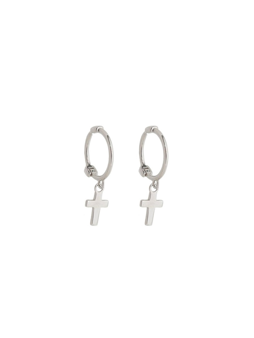 EUC Men’s Silver Cross Charm Huggie Hoop Earrings Christian Catholic Edgy Punk